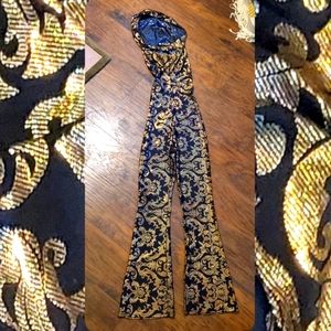 Gold Baroque open back Jumpsuit Onesie